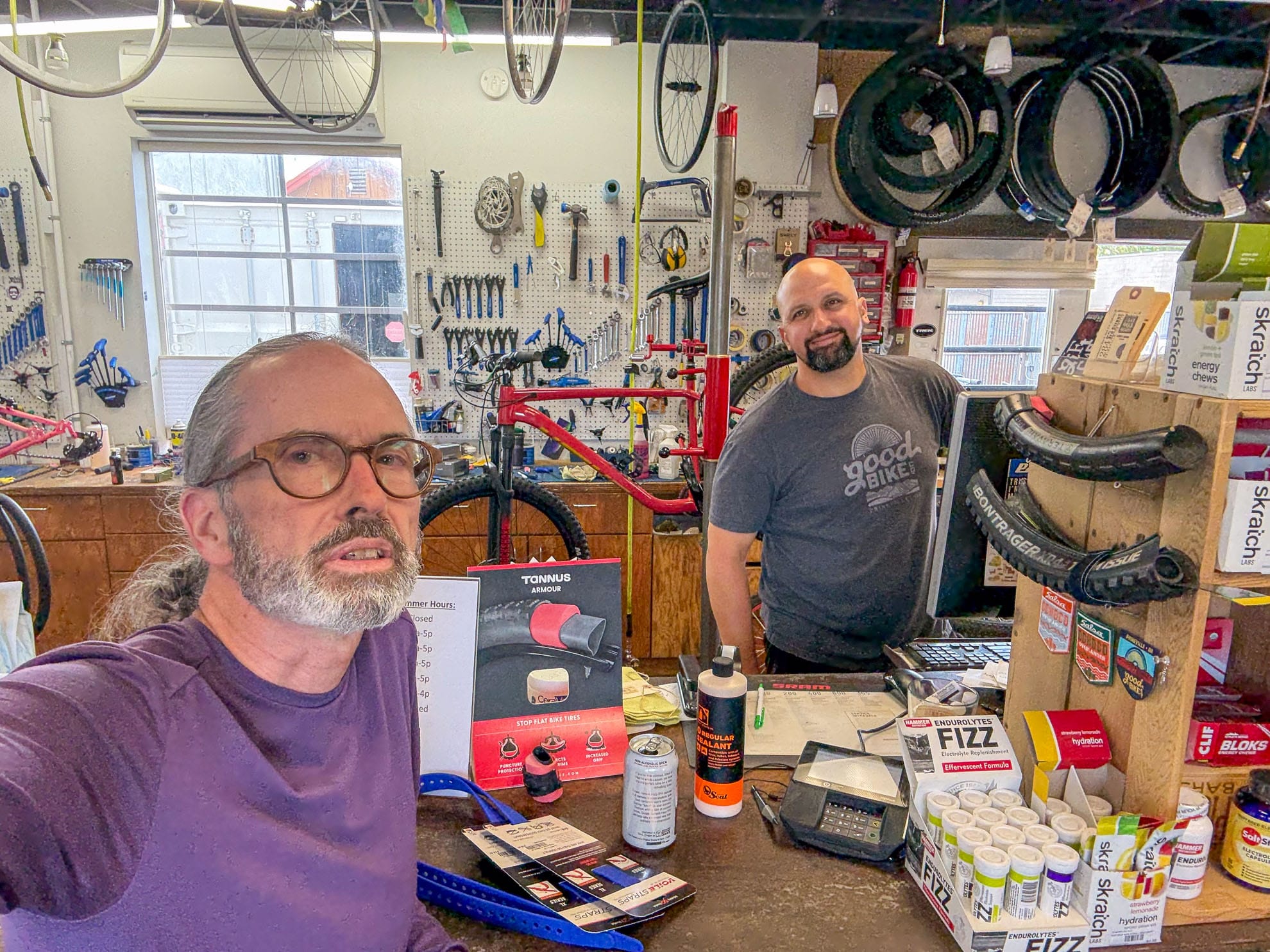 Two guys at Good Bike Company in Prineville, Oregon