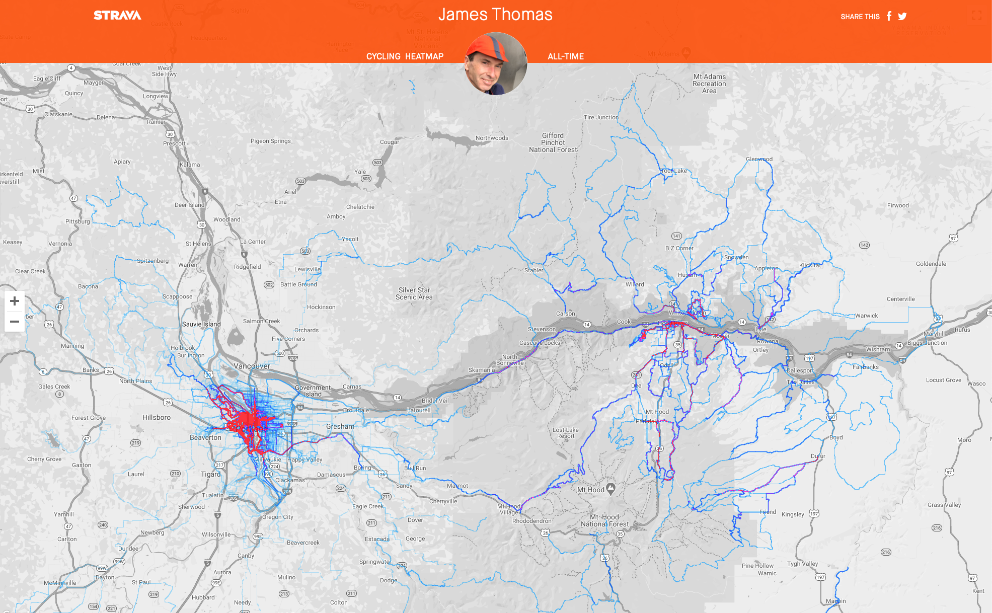 James Thomas strava heatmap 2022
