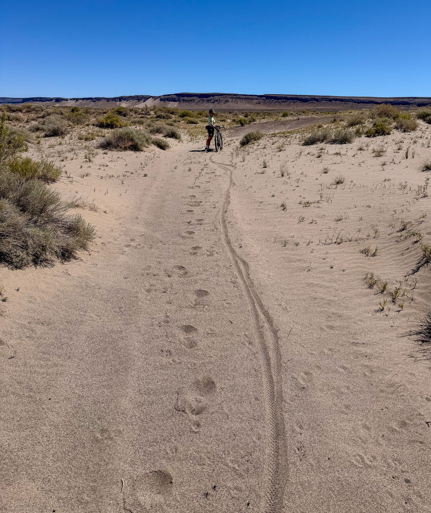 Pushing the bike through sand, Little Sand Gap